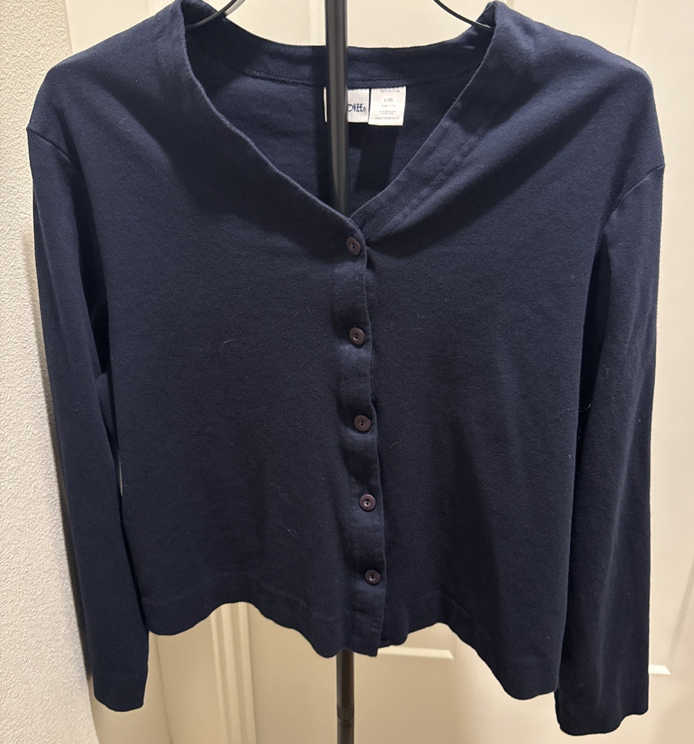 VTG 90s Cherokee Navy Blue Button-Front Cotton Cardigan L/XL -layering